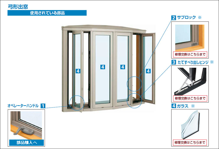 窓（木造用サッシ）/弓形出窓の修理・DIY部品 | 窓やドア、網戸の修理 